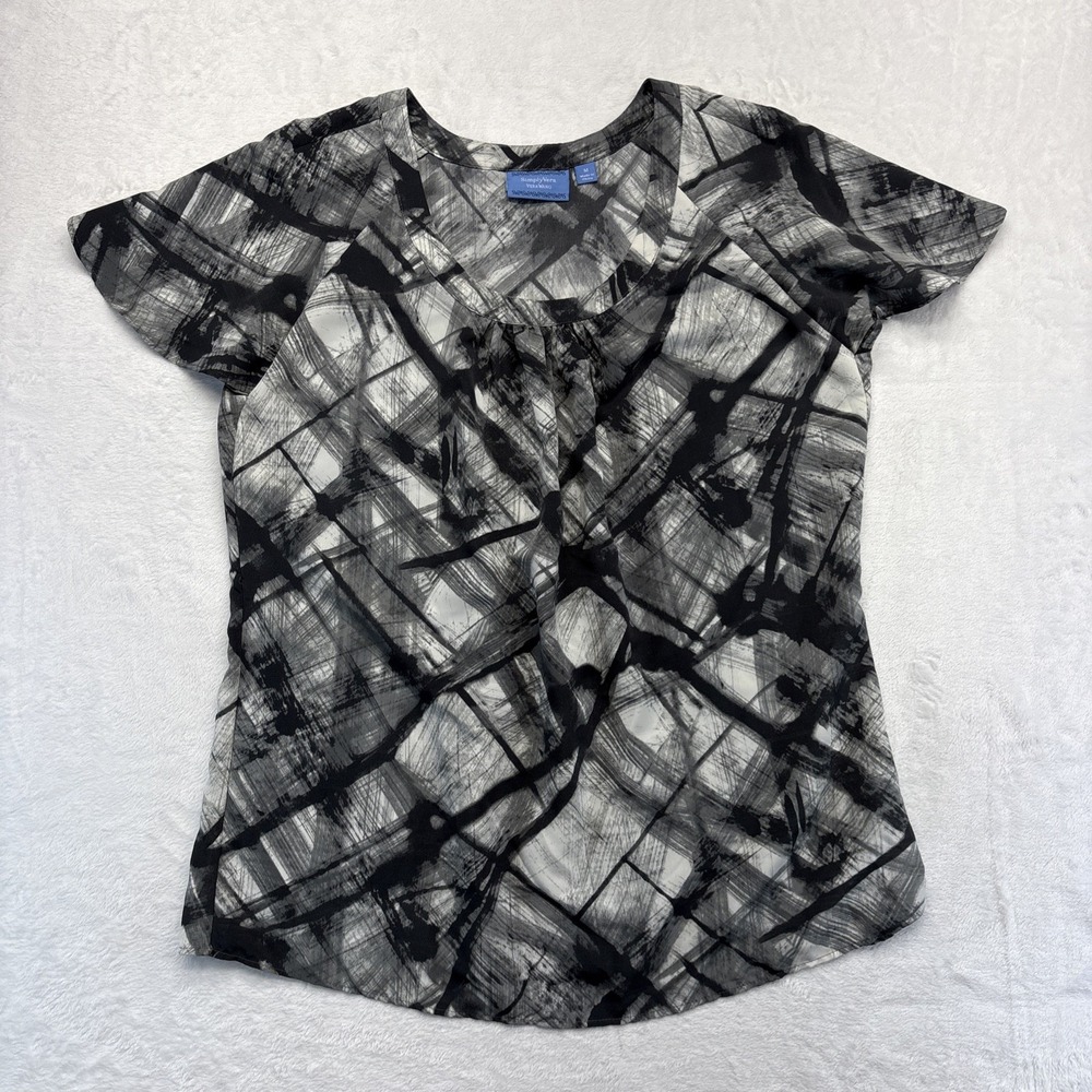 Simply Vera Vera Wang Blouse Womens Medium Black Gray Short Sleeve Pullover